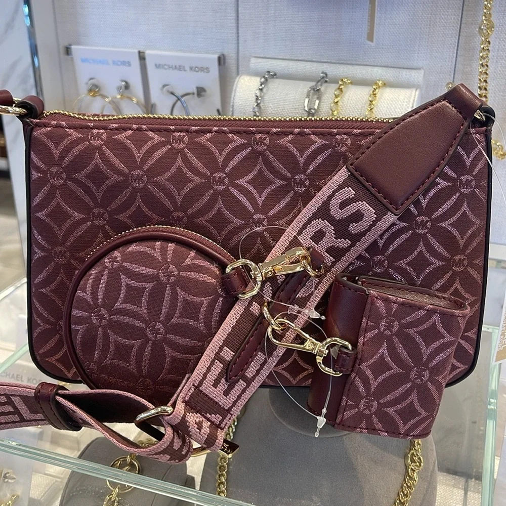 MICHAEL KORS Jet Set Travel Small Logo Jacquard Crossbody With Tech Attach -